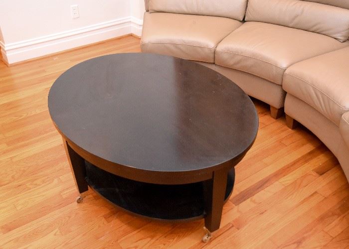 Oval 2-Tiered Ebony Coffee Table w/ Casters