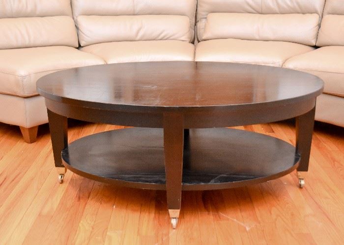 Oval 2-Tiered Ebony Coffee Table w/ Casters