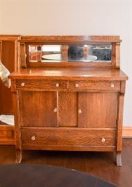 BUY IT NOW!  Lot #106, Antique Oak Sideboard / Buffet w Mirror Back, $400