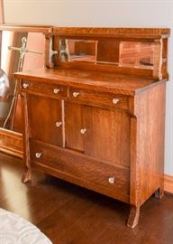 BUY IT NOW!  Lot #106, Antique Oak Sideboard / Buffet w Mirror Back, $400