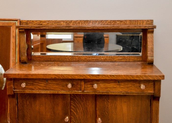 BUY IT NOW!  Lot #106, Antique Oak Sideboard / Buffet w Mirror Back, $400