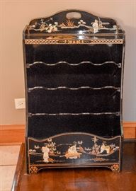Chinese Inlaid Black Lacquer Shoe Stand (Stone Relief)