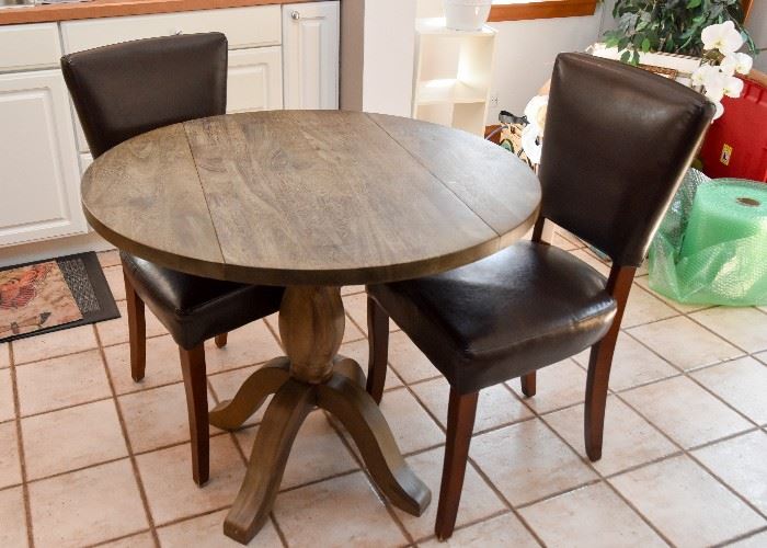 BUY IT NOW!  Lot #107, Bistro-Size Dining Table (Grayish Wood Tone) & 2 Chairs, $300