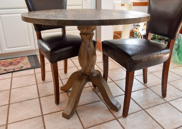 BUY IT NOW!  Lot #107, Bistro-Size Dining Table (Grayish Wood Tone) & 2 Chairs, $300