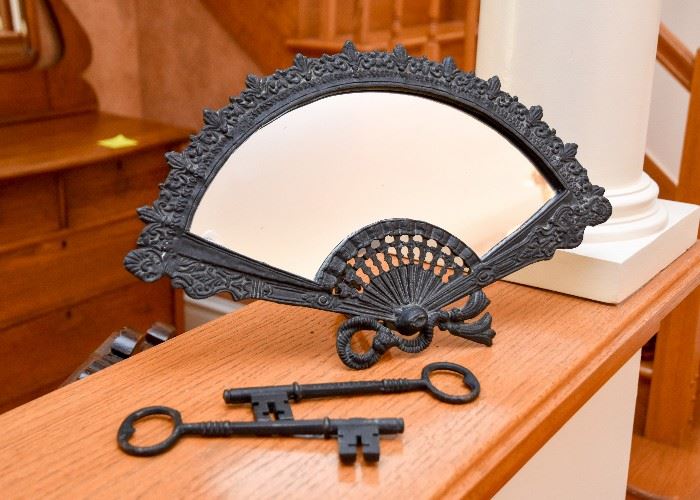 Iron Framed Vanity Mirror & Skeleton Keys