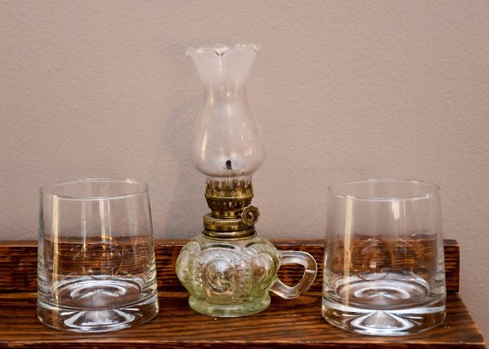 Bar Glasses, Vintage Oil Lamp