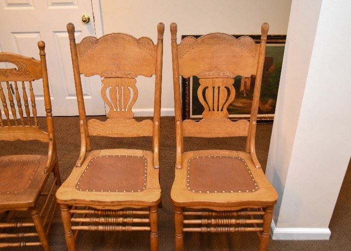 BUY IT NOW!  Lot #116, Antique Oak Harp Back Chairs (Pair), $150 for the pair