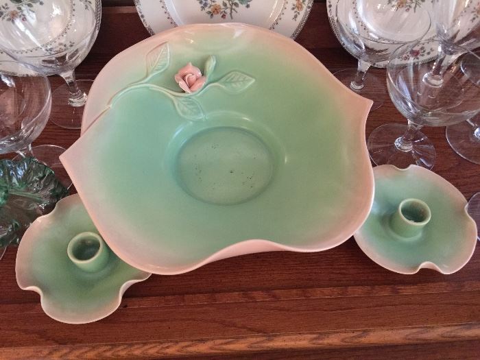 Beautiful Grandmother's floral shaped bowl with small candle holders. Dates back to the 50's! Very nice! 