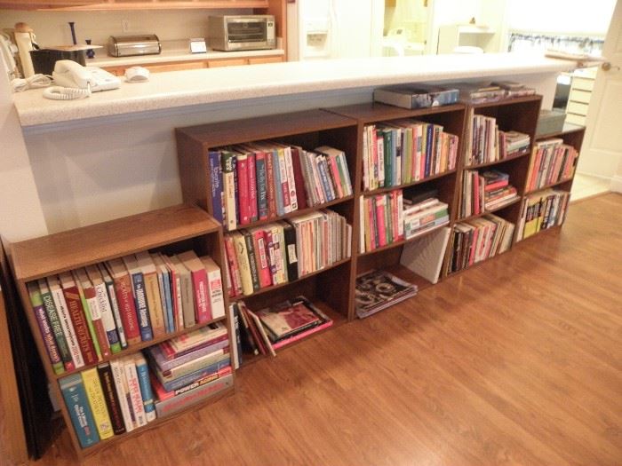 Five bookcases and cookbooks galore