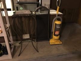 Plant stand, fireplace screen, and 1 of 2 vacuum cleaners