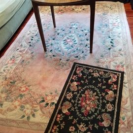 Chinese sculpted rug, Runner with flowers and roosters