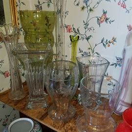 Assorted glass vases, some are early 1900's