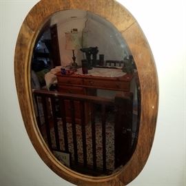 Oak framed beveled mirror