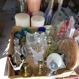 Candle holders, blown glass plant waterers, etc.