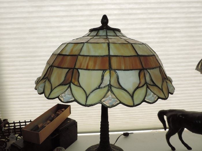 Vintage leaded glass lamp attributed to Wilkinson