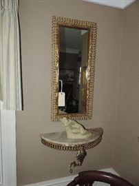 Wall shelf and matching mirror / metal and marble