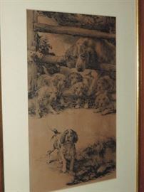 Copper-Plate Etching Print Pencil Signed EDMUND OSTHAUS - toning from age - framed.