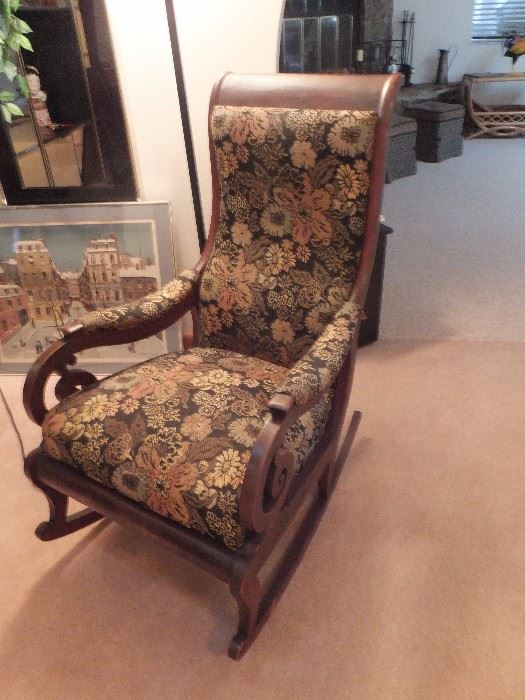Antique rocking chair - wood with uphostery