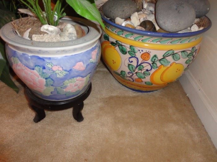 china pots  with fake foliage