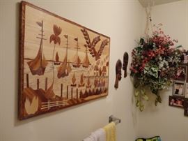 Wood inlay from around the world framed art African art 