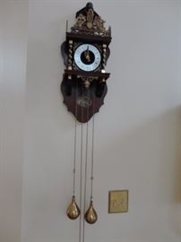 antique wall clock with working weights dutch Zaandamini "atlas" 