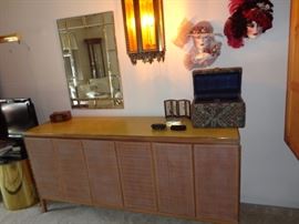 Calvin console tri fold door dresser, Mirror Jewelry box and Jenny McLair & Claudia Cohen clay art faces