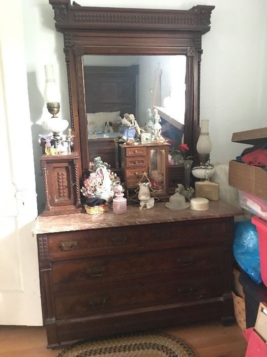 1800's Antique Marble top Dresser with Mirror
