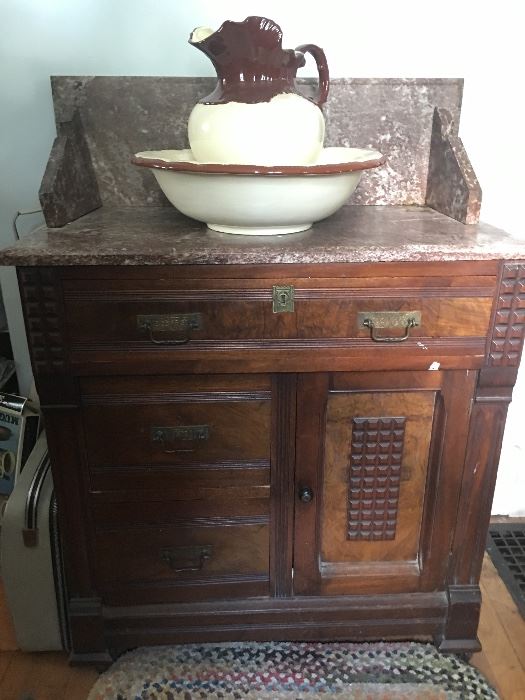 1800's English Wash Stand with Marble top