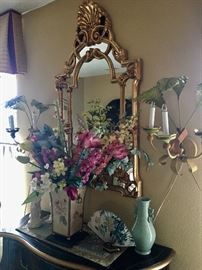 Ornate Mirror and Vintage Lighted Sconces