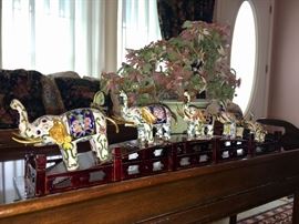 Cloisonne Elephants and Jade Tree