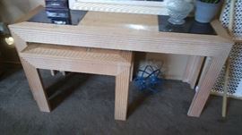 Matching tables to mirror and display cabinet.