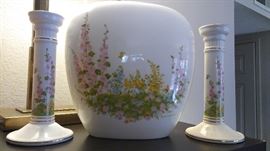 Creative Circle, "Bless this House" Vase and candle columns.