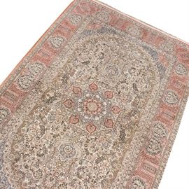 Hand-Knotted Persian Qom Pure Silk Rug