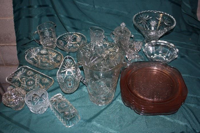 Nice Collection of Crystal and six Depression Glass Plates
