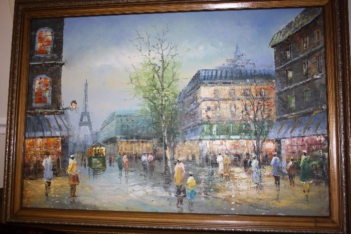 Large City Scene Oil on Canvas