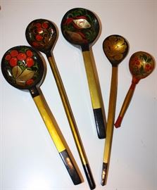 Vintage Russian Hand Painted Wooden Spoons