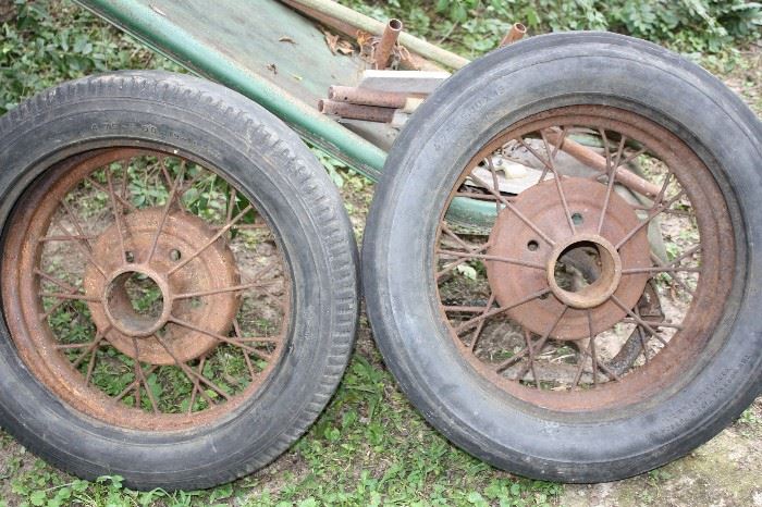 Pair of antique wheels Model A?  Model T?