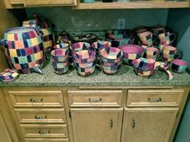 Decorative and fun hand painted dish set with beverage dispenser 