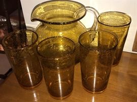 Amber tumblers and matching pitcher