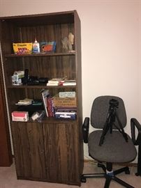 Book shelf, office misc items, office chair on casters