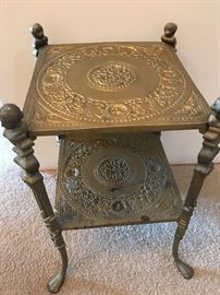 Antique brass two shelf figural table