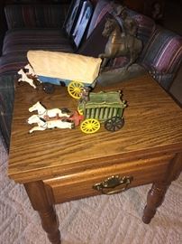 Side table and cast iron toys