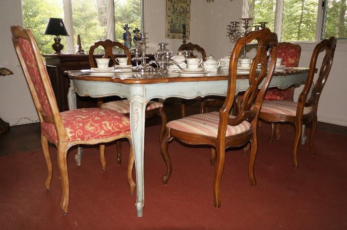 French dining room table with 8 chairs, $490 set.