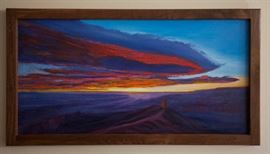 Oil on Linen, Grand Canyon Sunrise. 24x48 Black Walnut frame. By Phillip Mueller