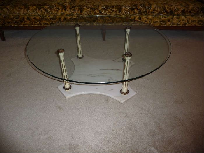 ROUND GLASS TOP/MARBLE BASE COFFEE TABLE