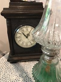 Vintage Clock & Kerosene Lamp
