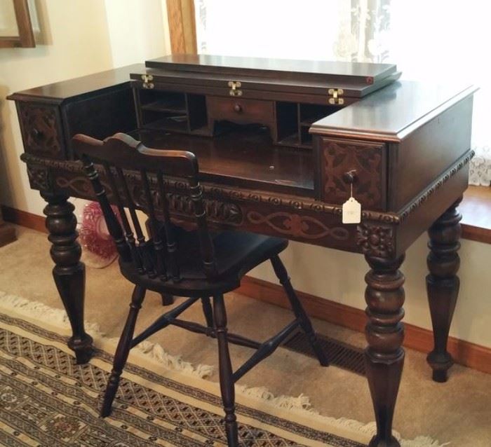Antique writing desk and chair