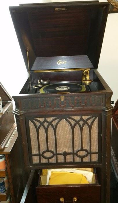 Edison Disc Phonograph in floor cabinet