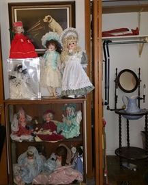 Porcelain dolls, old wash stand