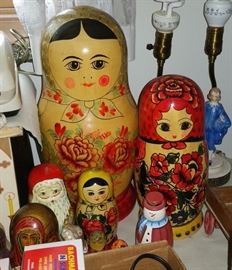 Assortment of nesting dolls including a couple LARGE Russian Matryoshka sets